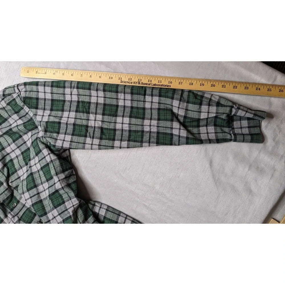BANANA REPUBLIC Men Large Green Gray Plaid Cotton FLANNEL‎ Shirt